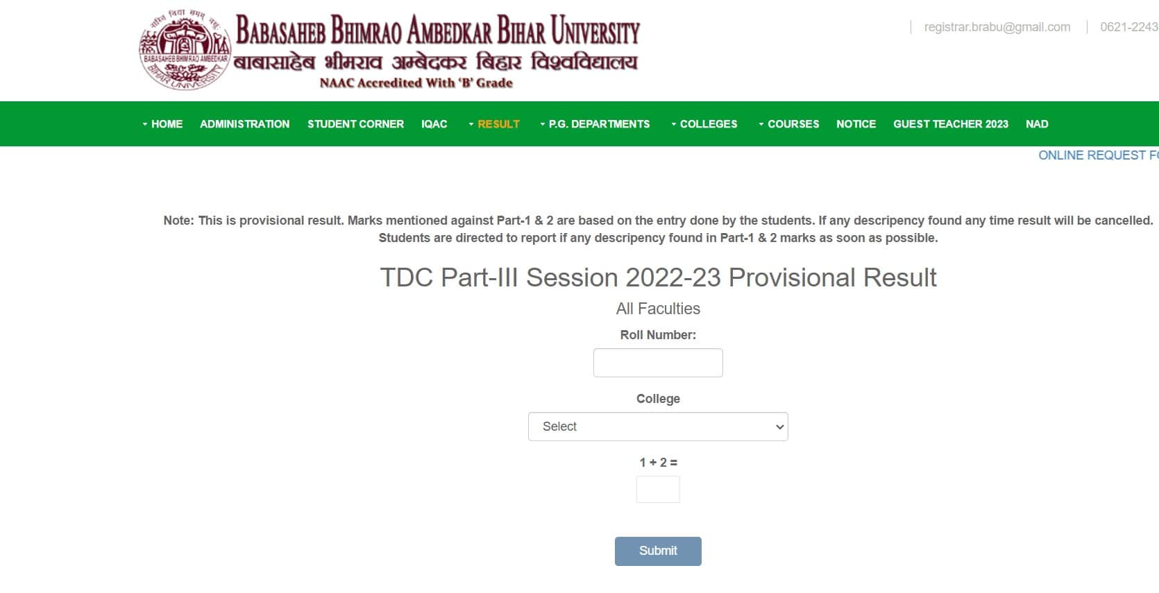 BRABU TDC Part 3 Result 2023