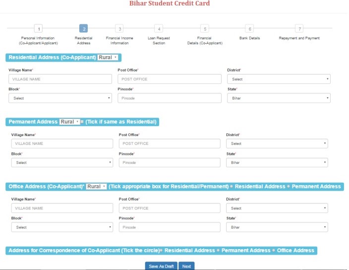 Bihar Student Credit Card Online Apply Address Proof