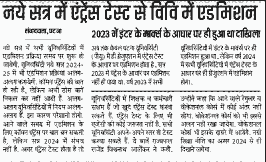 Bihar Greduation Entrance Exam 2024 Notification Details